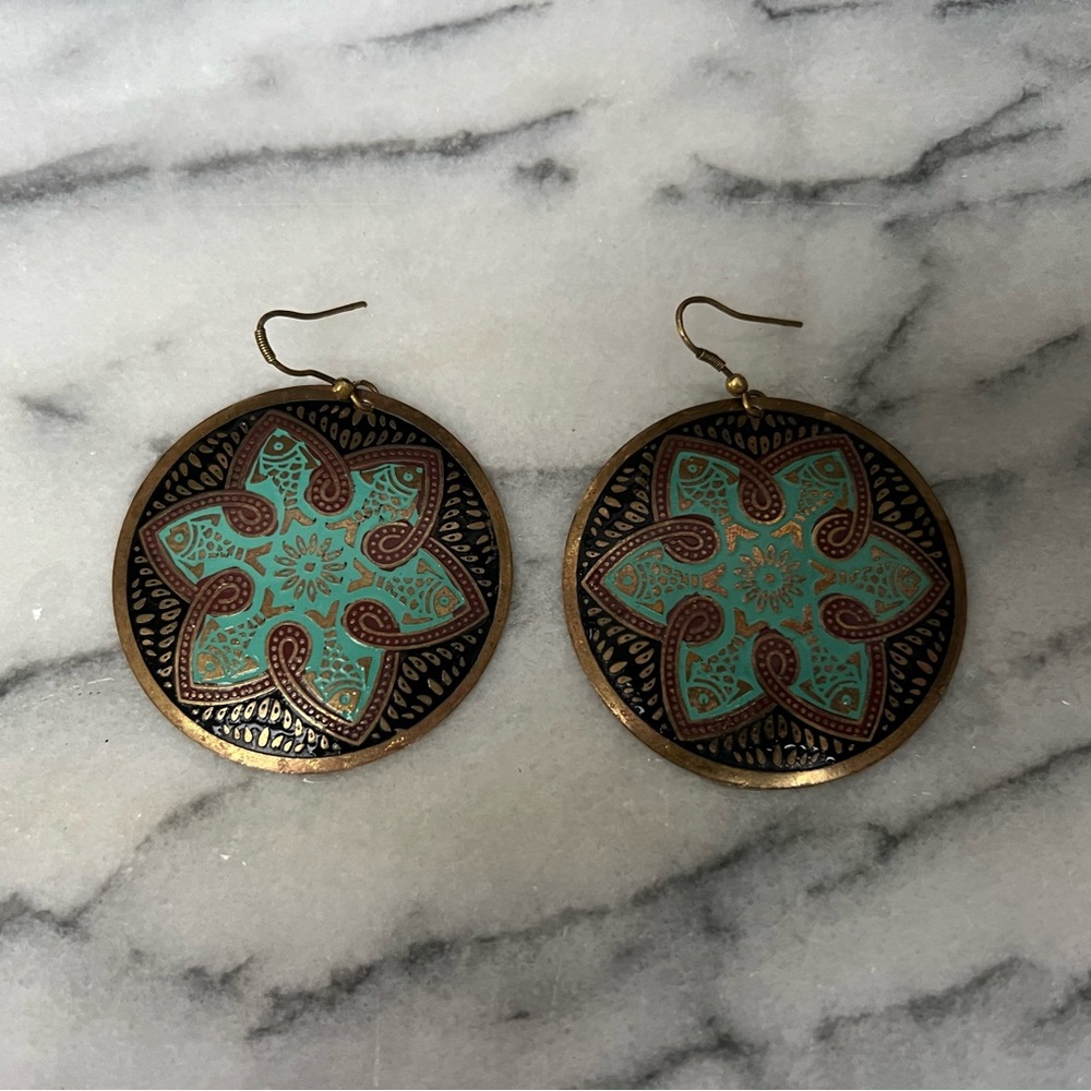 Vintage brass Bohemian Mandala Earrings